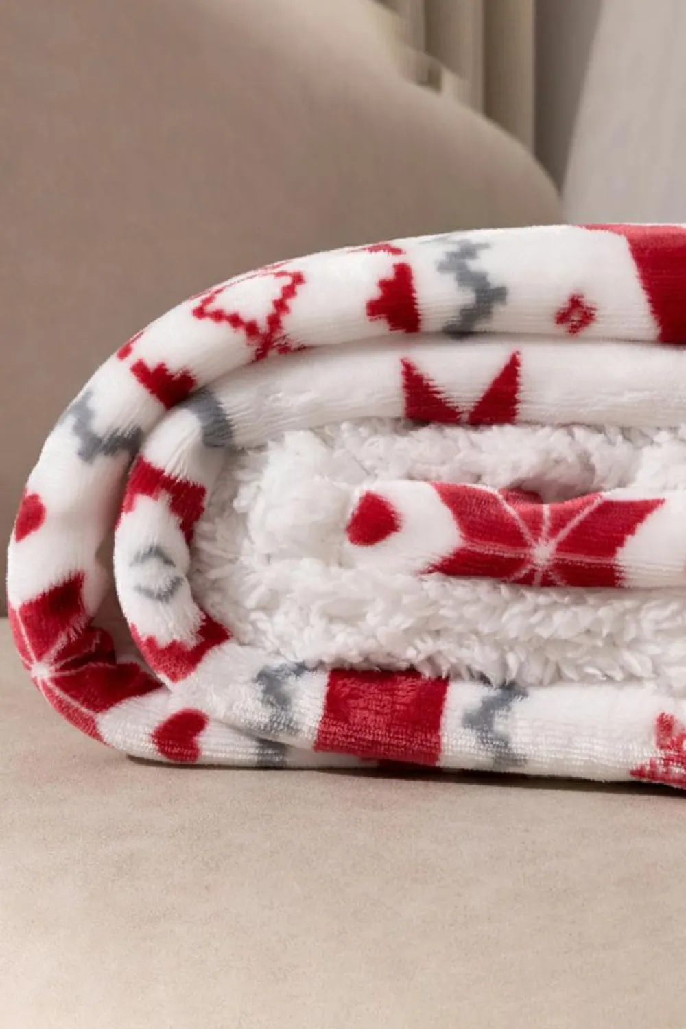 Hot Dear-Lover Christmas Reindeer Snowflake Printed Sherpa Blanket White