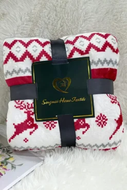 Hot Dear-Lover Christmas Reindeer Snowflake Printed Sherpa Blanket White