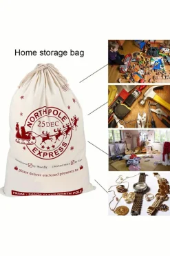 Clearance Dear-Lover Christmas Santa Claus Elk Letter Print Drawstring Gift Sack Bag White
