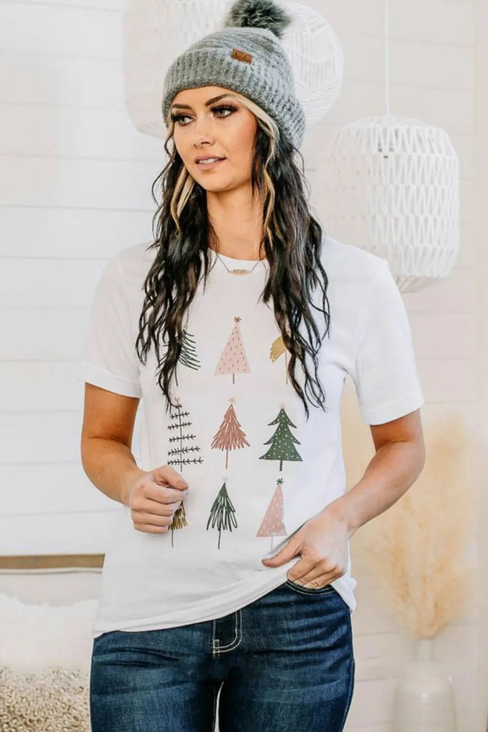 Discount Dear-Lover Christmas Tree Graphic Tee White