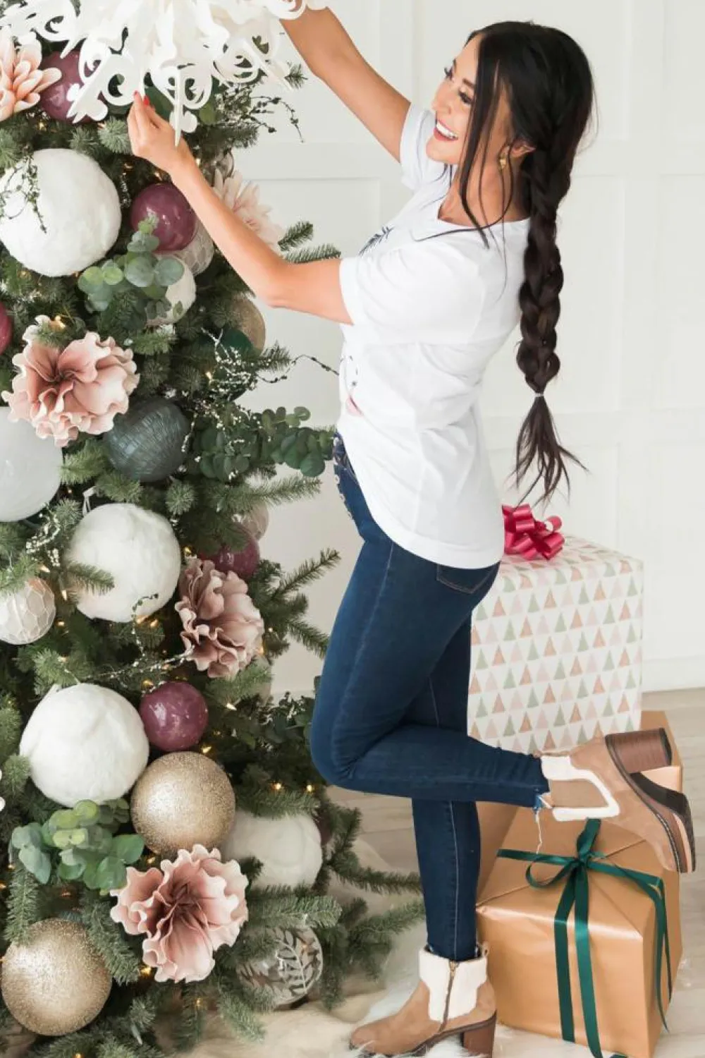 Discount Dear-Lover Christmas Tree Graphic Tee White