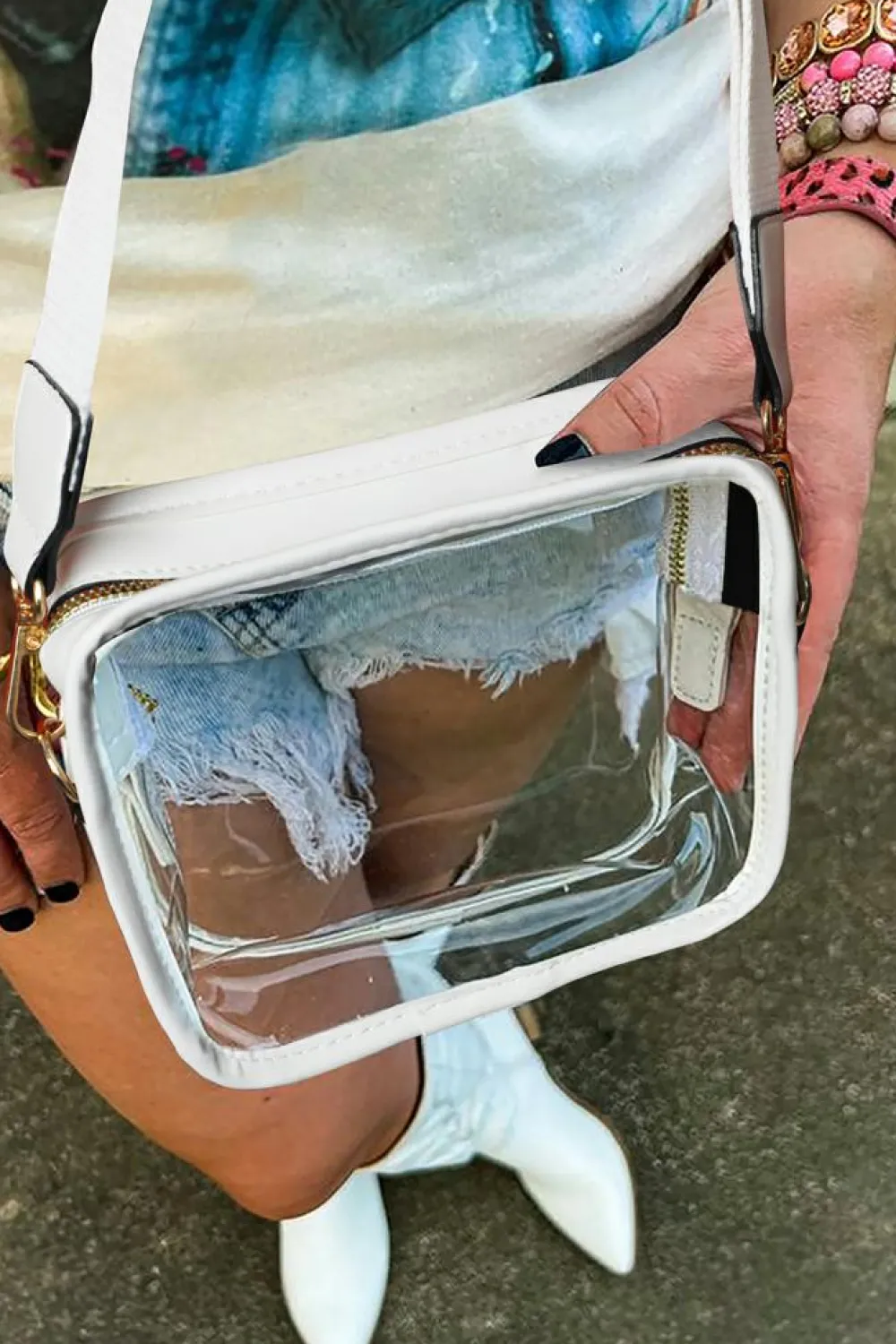 Online Dear-Lover Clear PVC Leather Strap Crossbody Bag White