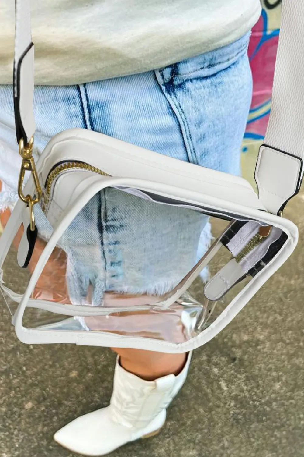 Online Dear-Lover Clear PVC Leather Strap Crossbody Bag White