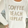 Clearance Dear-Lover COFFEE BEACH REPEAT Graphic Sweater White