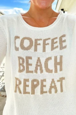 Clearance Dear-Lover COFFEE BEACH REPEAT Graphic Sweater White