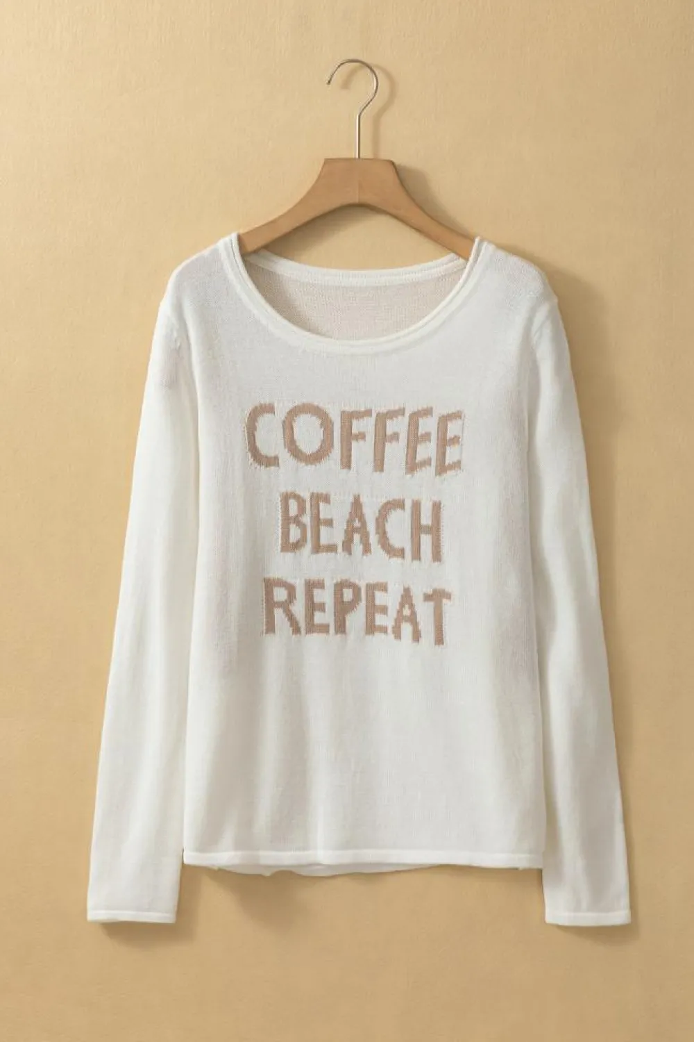 Clearance Dear-Lover COFFEE BEACH REPEAT Graphic Sweater White