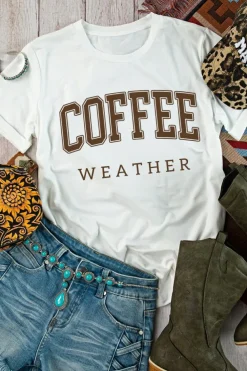 Online Dear-Lover COFFEE WEATHER Round Neck Graphic T Shirt White