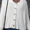 Best Dear-Lover Collared Button-up Loose Fit Casual Sweater White