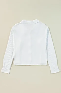 Best Dear-Lover Collared Button-up Loose Fit Casual Sweater White