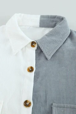 Hot Dear-Lover Color Block Button Shirt with Pocket White