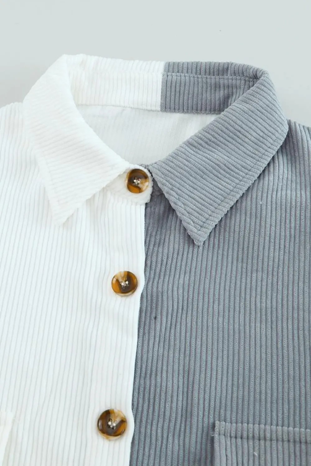 Hot Dear-Lover Color Block Button Shirt with Pocket White