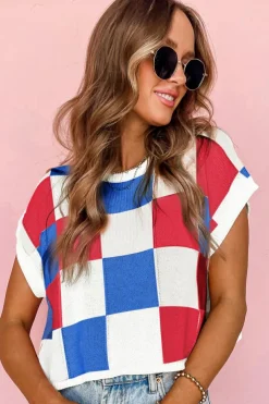 Outlet Dear-Lover Color Block Cap Sleeve Sweater White