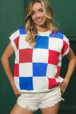 Outlet Dear-Lover Color Block Cap Sleeve Sweater White