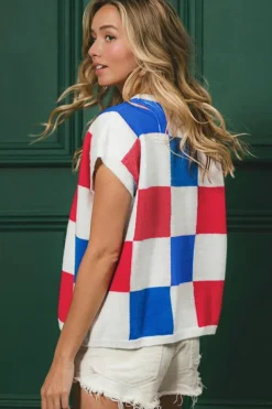 Outlet Dear-Lover Color Block Cap Sleeve Sweater White