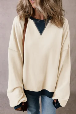 Best Dear-Lover Color Block Patch Drop Shoulder Oversized Sweatshirt White