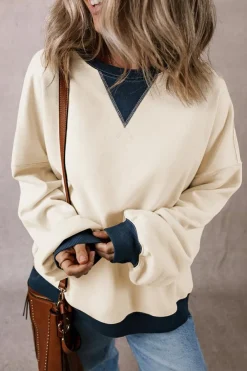 Best Dear-Lover Color Block Patch Drop Shoulder Oversized Sweatshirt White