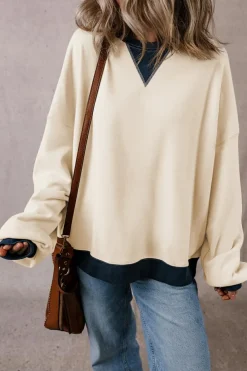 Best Dear-Lover Color Block Patch Drop Shoulder Oversized Sweatshirt White
