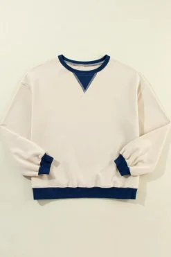 Best Dear-Lover Color Block Patch Drop Shoulder Oversized Sweatshirt White