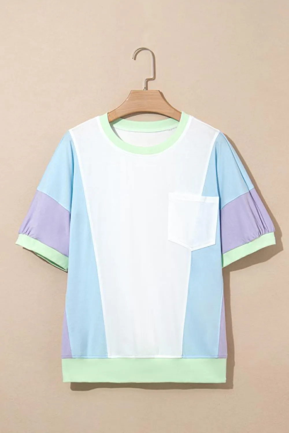 Sale Dear-Lover Color Block Patchwork Half Sleeve Oversized T Shirt White