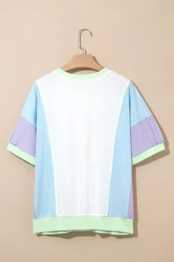 Sale Dear-Lover Color Block Patchwork Half Sleeve Oversized T Shirt White