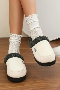 Sale Dear-Lover Color Block Plush Lined Winter Slippers White