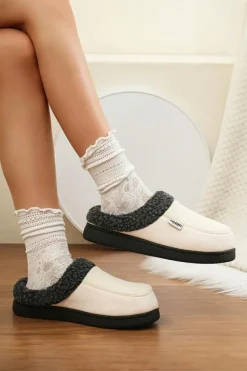 Sale Dear-Lover Color Block Plush Lined Winter Slippers White