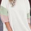 Discount Dear-Lover Color Block Ribbed Knit Quarter Sleeve Top White
