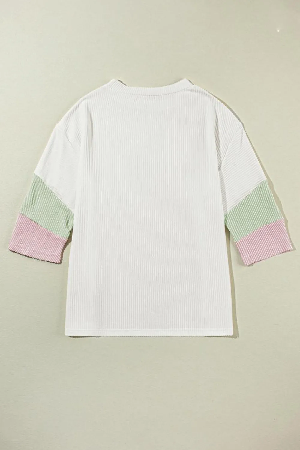 Discount Dear-Lover Color Block Ribbed Knit Quarter Sleeve Top White