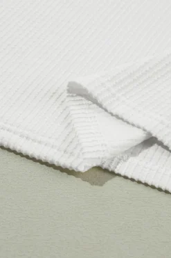 Discount Dear-Lover Color Block Ribbed Knit Quarter Sleeve Top White