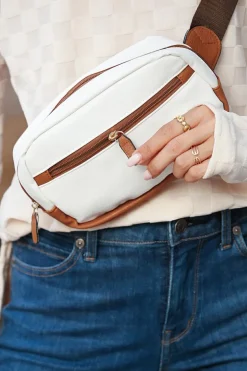 Online Dear-Lover Color Contrast Patched PU Leather Wide Strap Crossbody Bags White