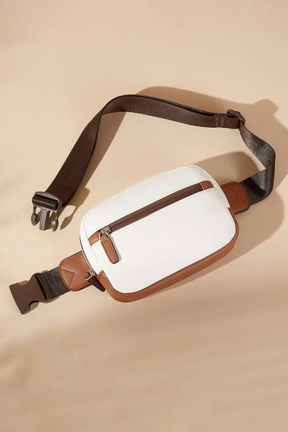 Online Dear-Lover Color Contrast Patched PU Leather Wide Strap Crossbody Bags White