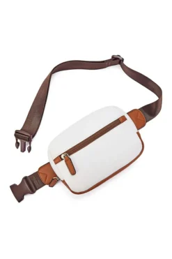 Online Dear-Lover Color Contrast Patched PU Leather Wide Strap Crossbody Bags White