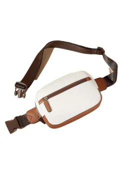 Online Dear-Lover Color Contrast Patched PU Leather Wide Strap Crossbody Bags White