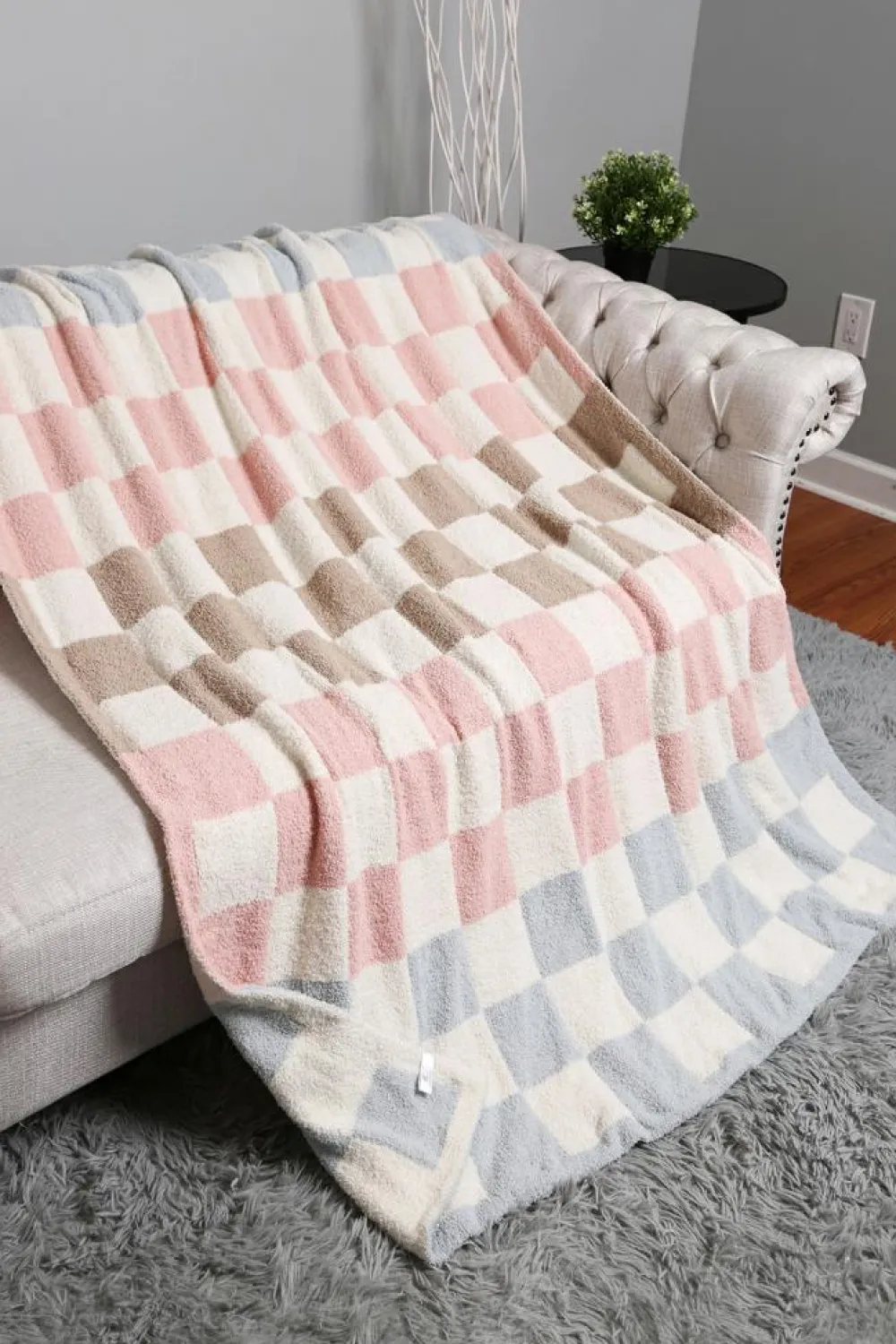 Online Dear-Lover Colorblock Checkered Soft Blanket 127*152cm White