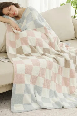 Online Dear-Lover Colorblock Checkered Soft Blanket 127*152cm White