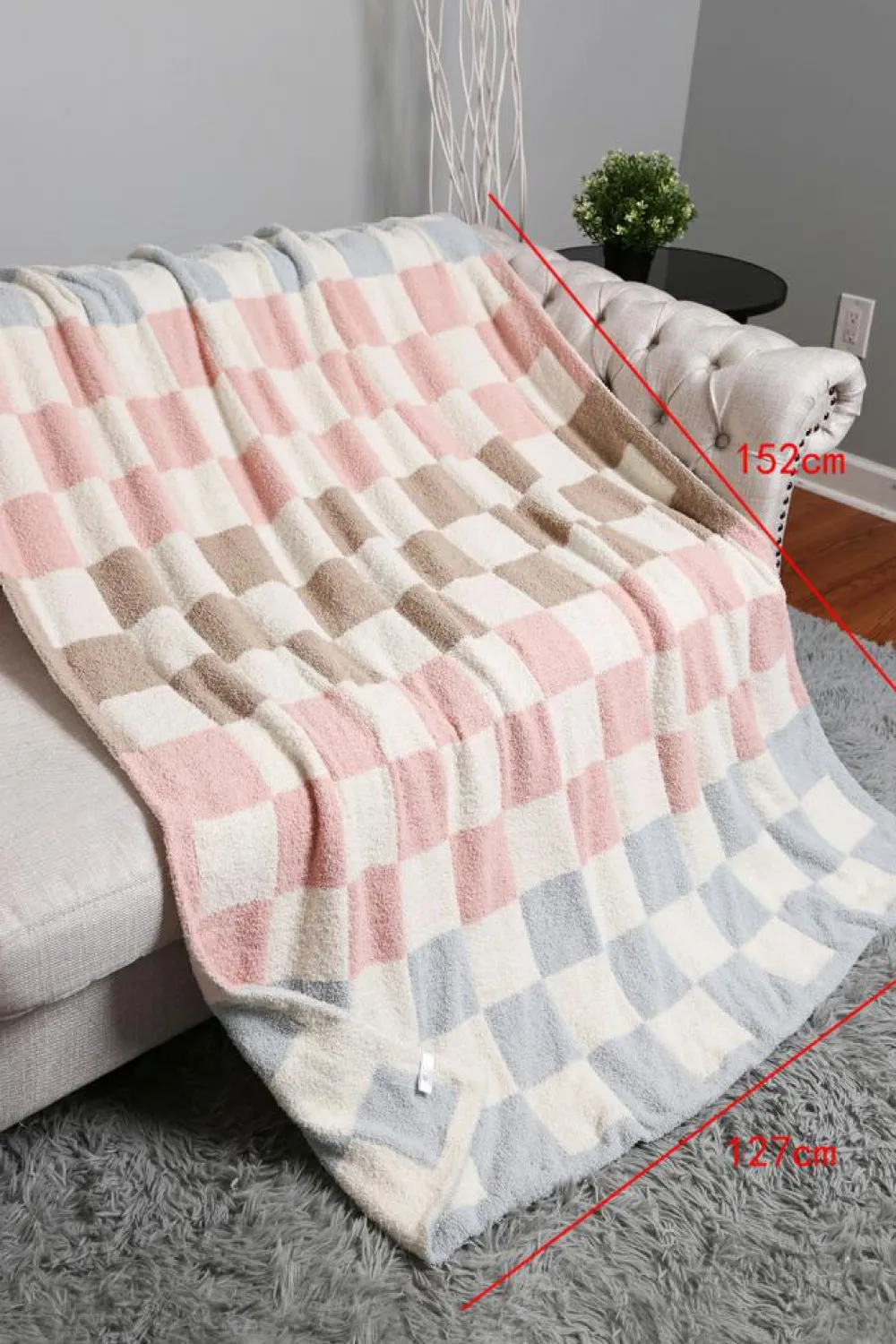 Online Dear-Lover Colorblock Checkered Soft Blanket 127*152cm White