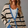 Discount Dear-Lover Colorblock Drop Shoulder Buttoned Loose Cardigan White