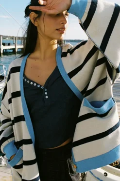 Discount Dear-Lover Colorblock Drop Shoulder Buttoned Loose Cardigan White