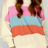 Hot Dear-Lover Colorblock Patchwork Crewneck Drop Shoulder Sweatshirt White