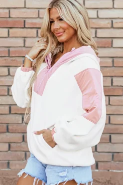 New Dear-Lover Colorblock Patchwork Half Zip Oversized Sherpa Hoodie White