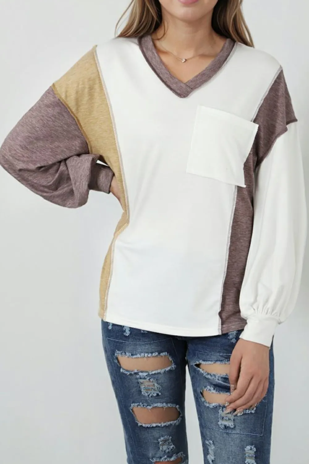 Discount Dear-Lover Colorblock Patchwork Exposed Seam Knit Top White