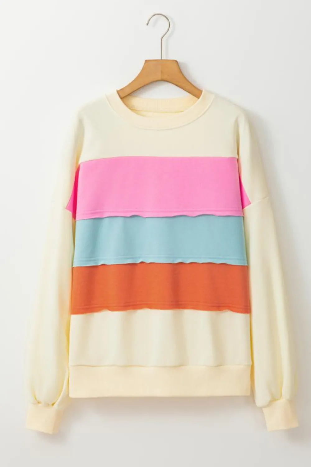 Hot Dear-Lover Colorblock Patchwork Crewneck Drop Shoulder Sweatshirt White
