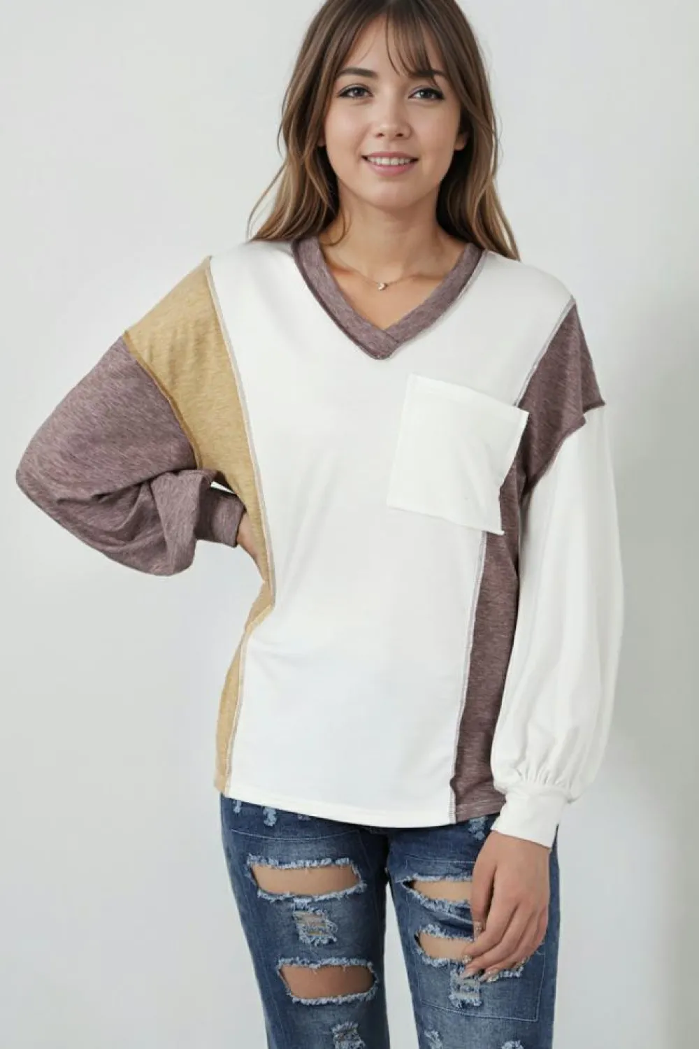 Discount Dear-Lover Colorblock Patchwork Exposed Seam Knit Top White