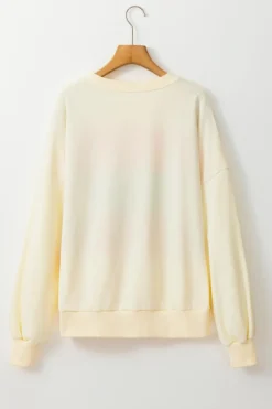 Hot Dear-Lover Colorblock Patchwork Crewneck Drop Shoulder Sweatshirt White