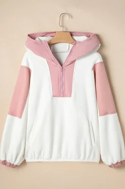 New Dear-Lover Colorblock Patchwork Half Zip Oversized Sherpa Hoodie White