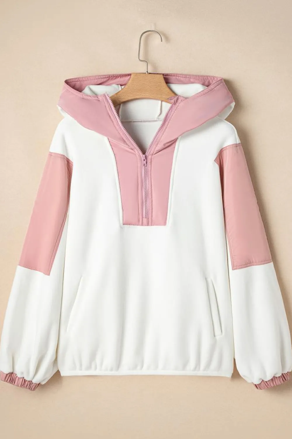 New Dear-Lover Colorblock Patchwork Half Zip Oversized Sherpa Hoodie White