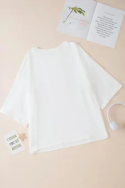 Sale Dear-Lover Colorblock Star Patched Half Sleeve Oversized Tee White