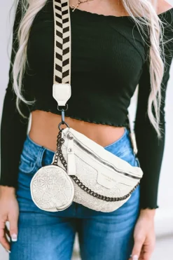 Fashion Dear-Lover Colorblock Strap Chain Shoulder Bag With Coin Purse White