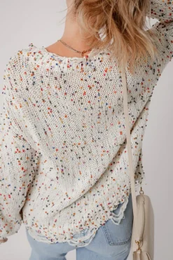 Online Dear-Lover Colorful Confetti Distressed Knit Sweater White
