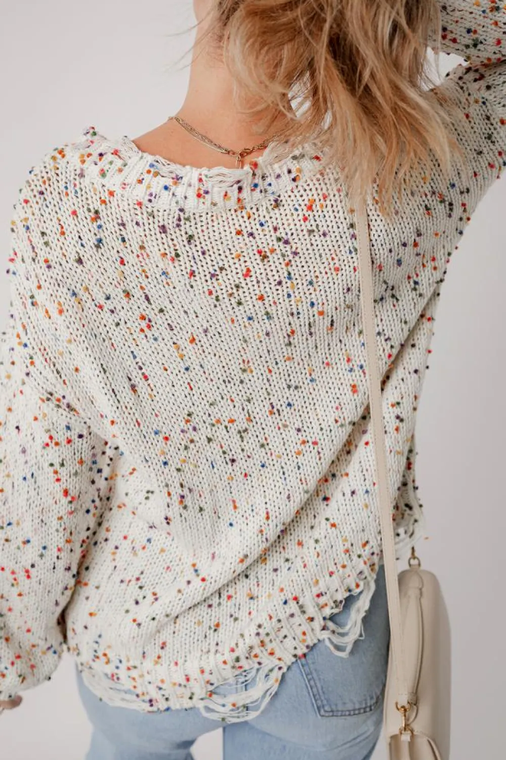 Online Dear-Lover Colorful Confetti Distressed Knit Sweater White